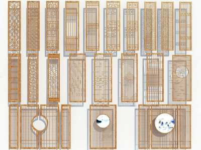 中式隔断3D模型下载